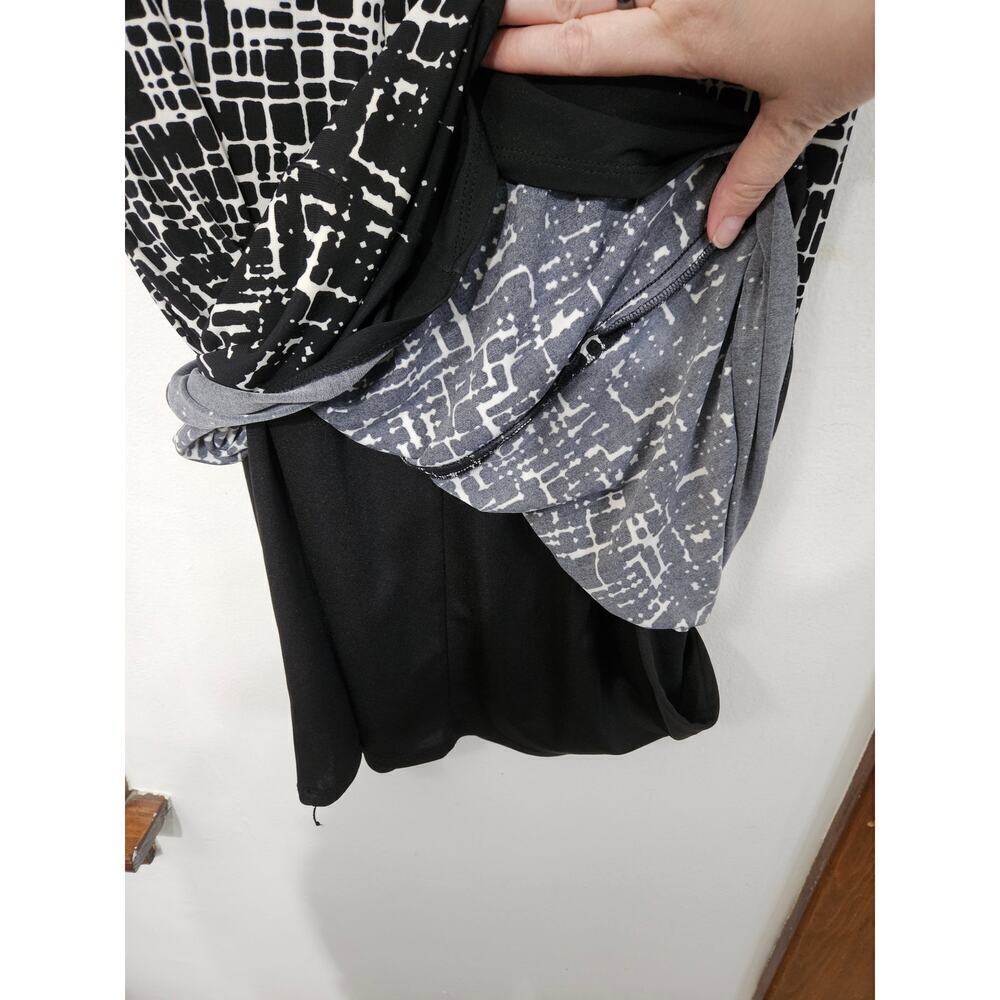 Anne Klein Faux Twist Front Dress Sz 12 Large Black/White Geometric Sleeveless - Picture 6 of 8